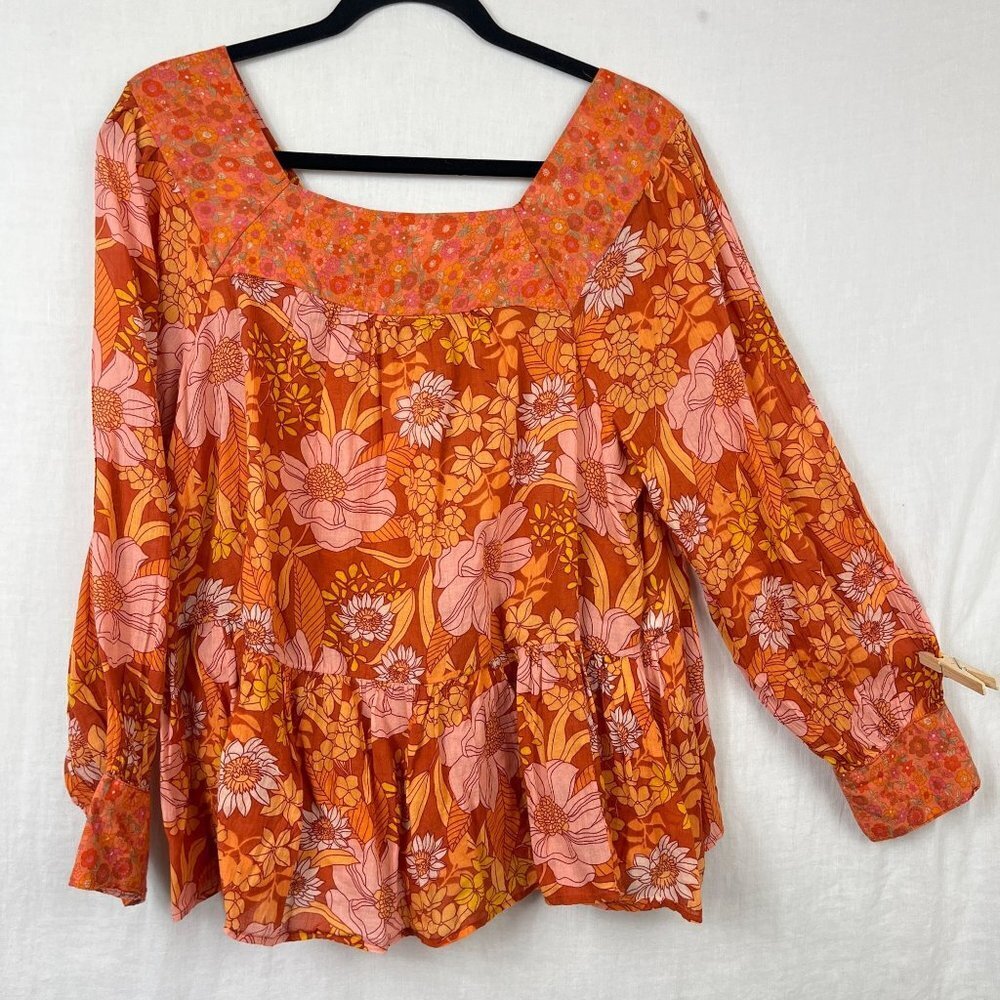 American Eagle Loose Fit Peasant Top Women S Floral Boho Gypsy Prairie Hippie